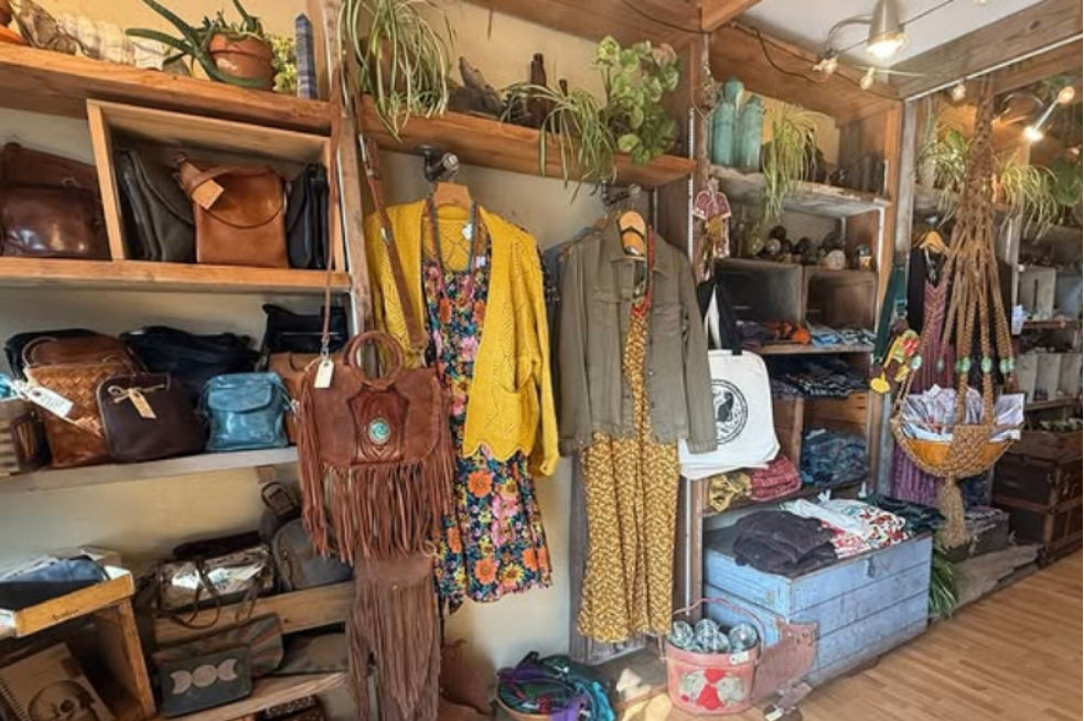 A selection of clothing, bags, and other goods for sale at Sarah J. Handmade.