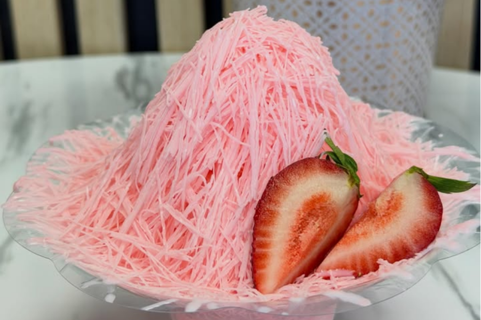 A tasty mountain of strawberry snow ice from Crunchy Sweet.