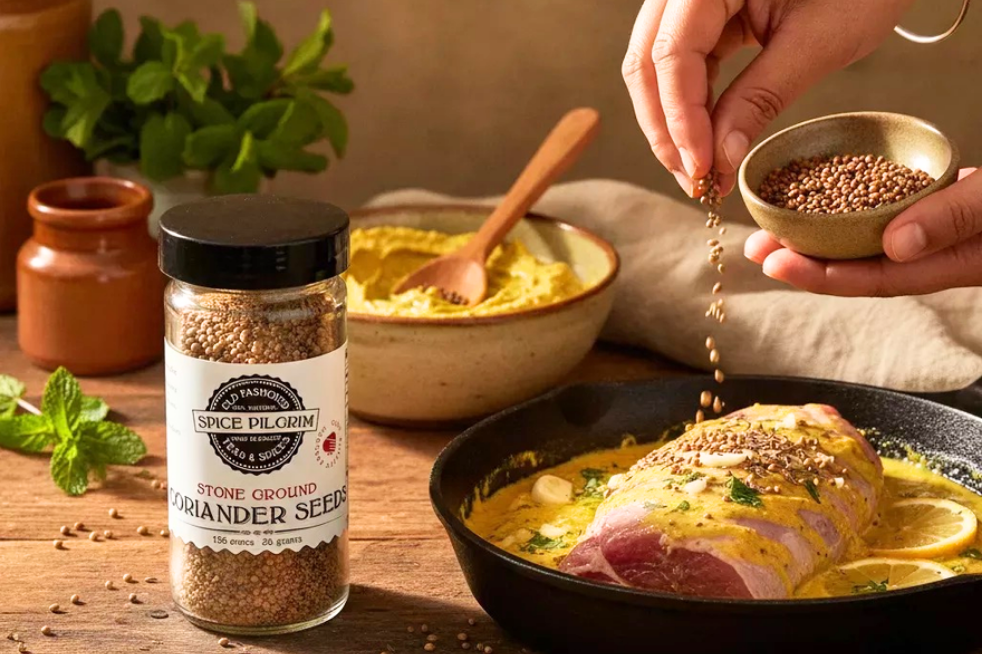 Adding stone ground spice from Spice Pilgrim, the perfect way to elevate a meal.